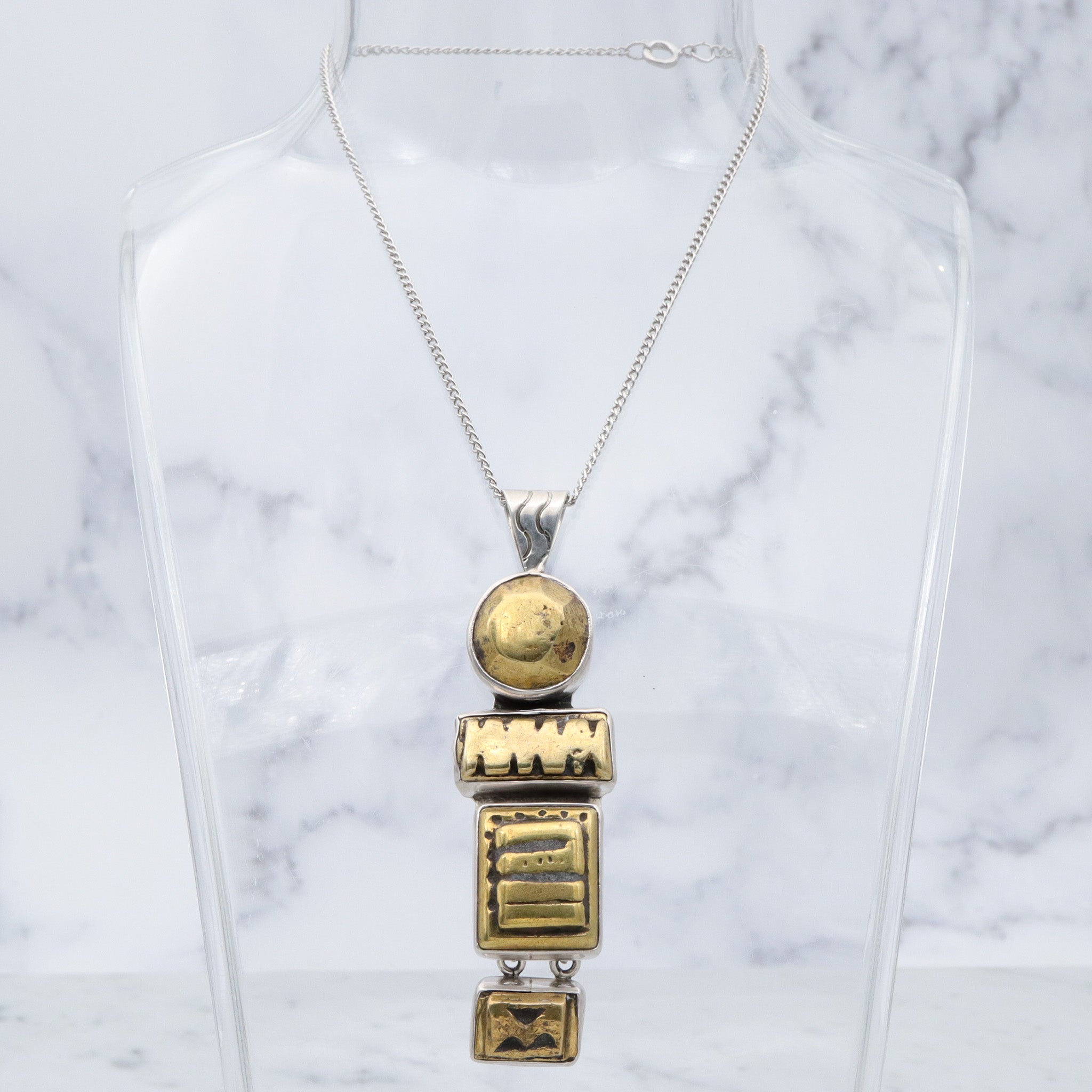 Retro Amy Kahn Russel sterling & carved pyrite pendant